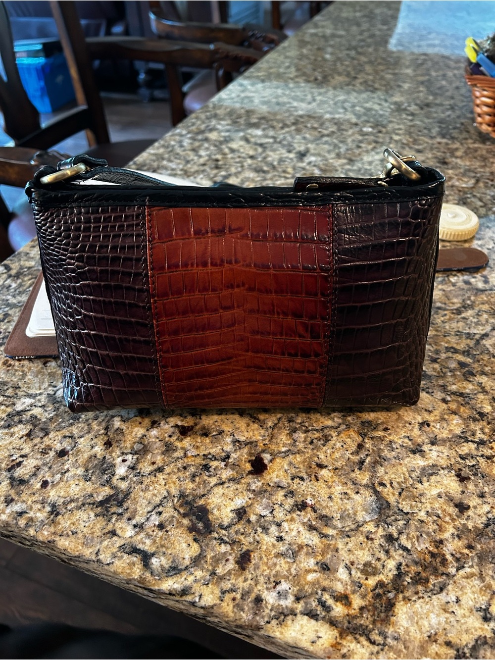 Brahmin Lorelei Melbourne Croc-Embossed Pecan Leather Shoulder Pochette - Picture 2 of 6